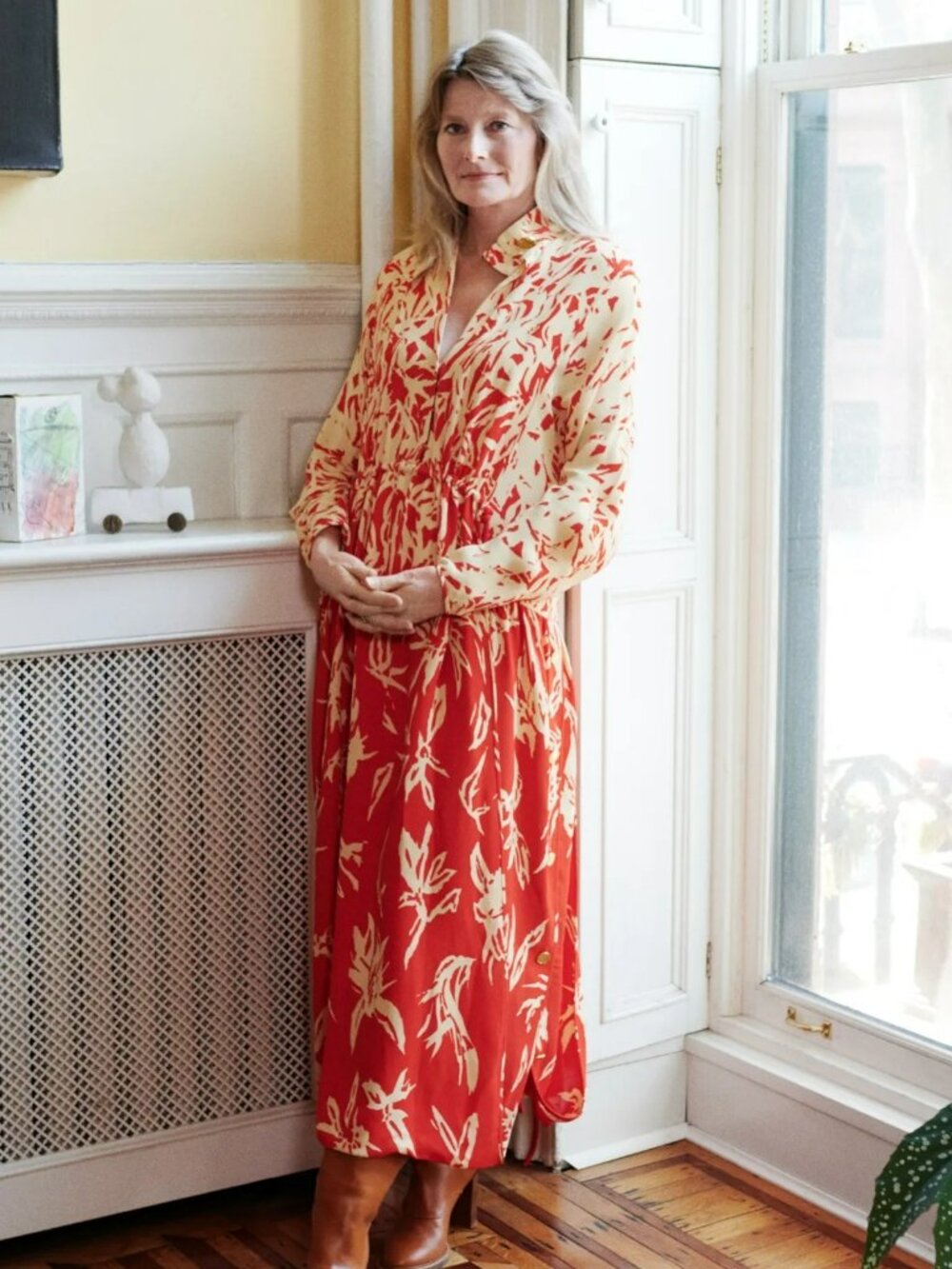 NEW Proenza Schouler $1390 Draped Floral Long Sleeve Red Yellow Maxi Dress